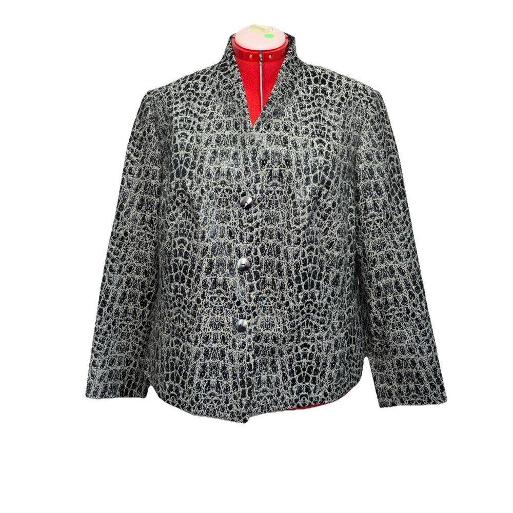 Jones New York Sz 18W Snake Print Black And Grey Lined Blazer Office Wear